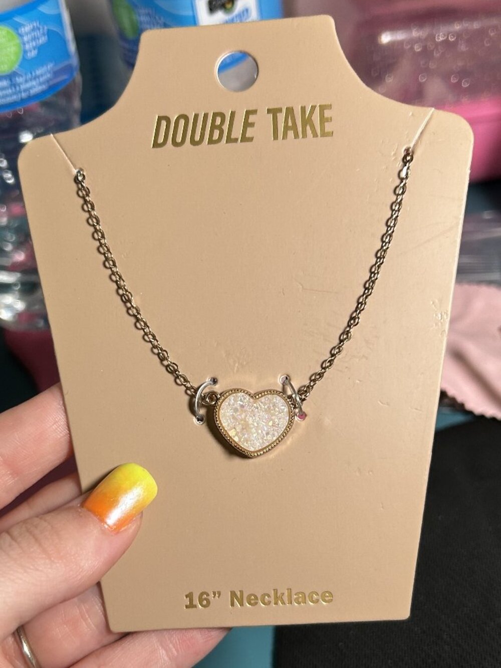 Double Take Gold Faux Druzy Heart Pendant Choker Necklace 16" NWT